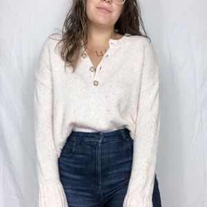 AMERICAN EAGLE | Women's Small Confetti Cotton Candy Chunky Knit Henley Sweater